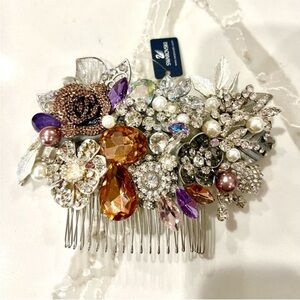 Swarovski Crystal Hair Comb - Silver, Purple, and Gold